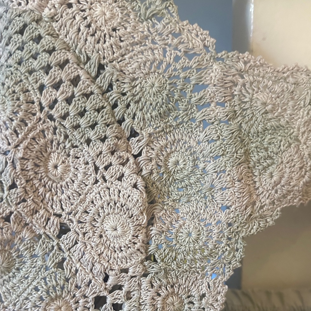 Free People Satin and Crochet Mix Top in Sage Gray - Picture 3 of 4